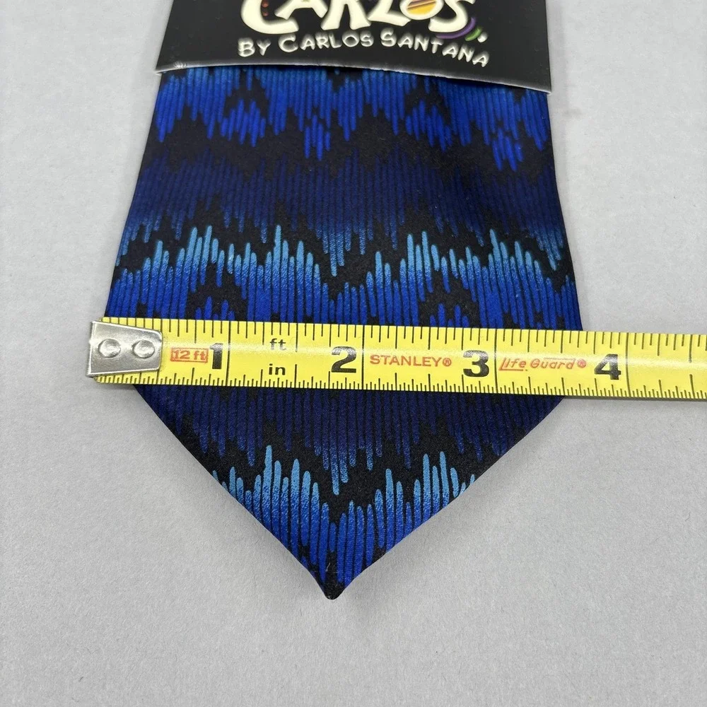 Carlos Santana Tie Mens One Size Blue Black Abstract Silk Necktie‎ 0103 VTG NWT
